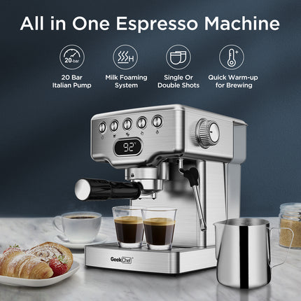 Geek Chef Espresso, 20 Bar Espresso Machine With Milk Frother For Latte, Cappuccino, Macchiato