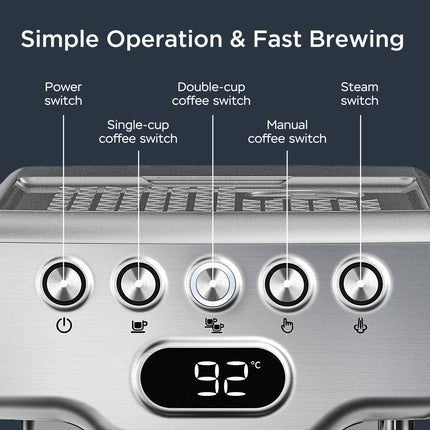 Geek Chef Espresso, 20 Bar Espresso Machine With Milk Frother For Latte, Cappuccino, Macchiato