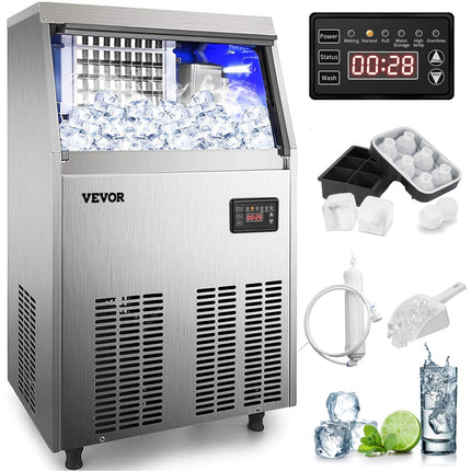 VEVOR 110V Commercial Ice Maker 80LBS 24H With 24lbs Storage Capacity Stainless Steel